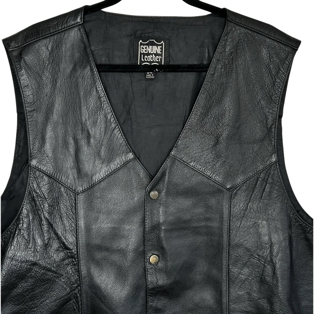 Vintage Leather Motorcycle Vest Mens 56 Biker Western Side Lace Up Snaps Rocker